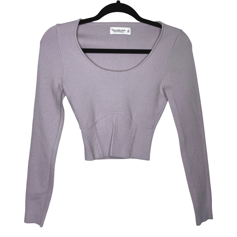 Abercrombie & Fitch Sweater Lavender Corset Ribbed Scoop Neck Crop Top Sz XS